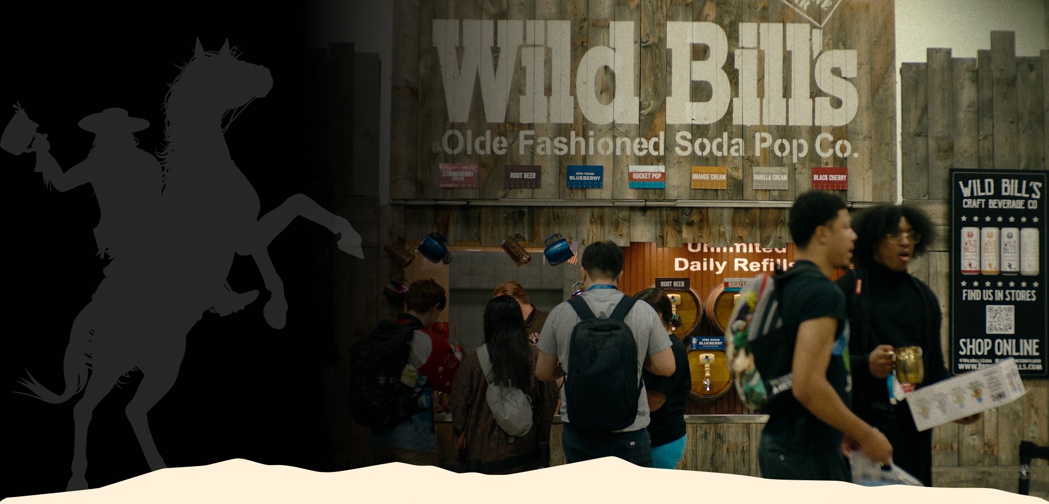 Wild Bill's craft soda wagon serving guests at a lively outdoor event