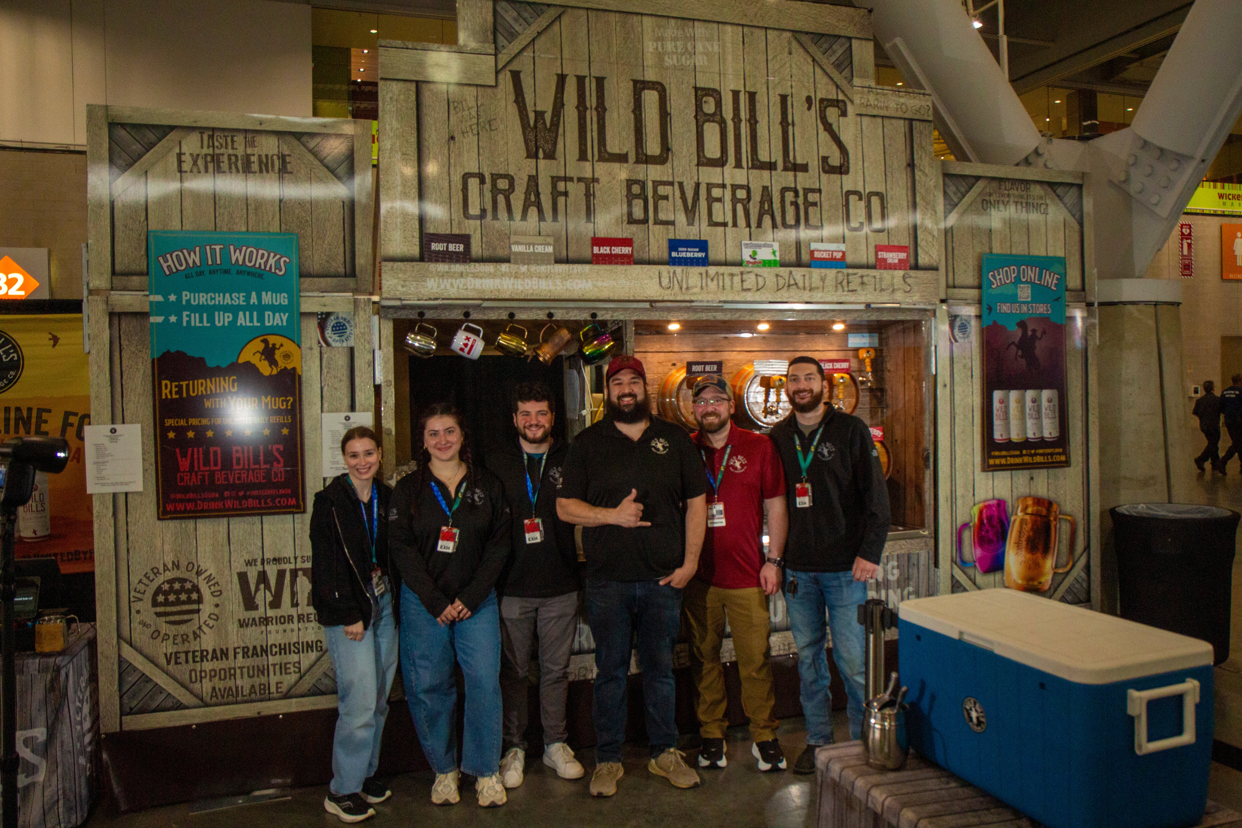 Wild Bill's craft soda wagon and crew serving guests at an event